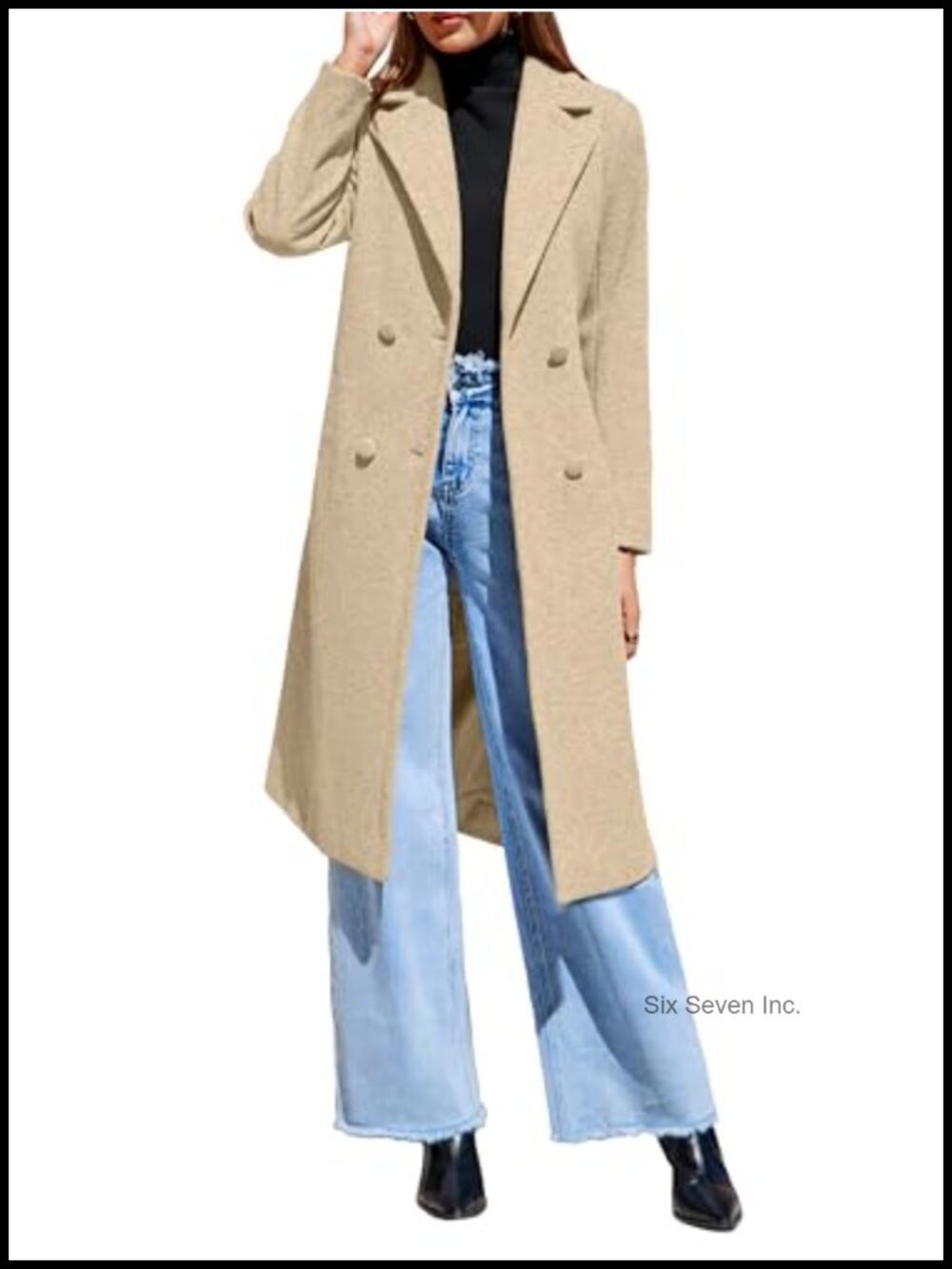 Women's Winter Lapel Collar Pea Coat Double Breasted Long Overcoat Trench with